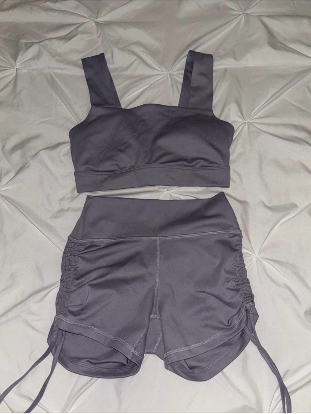 Gilly Hicks Lilac Gray Sports Bralette & Ruched Shorts Set